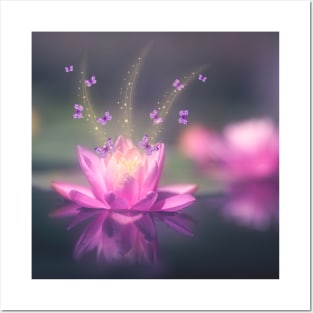 Aesthetic Lotus Flower and Butterflies Posters and Art